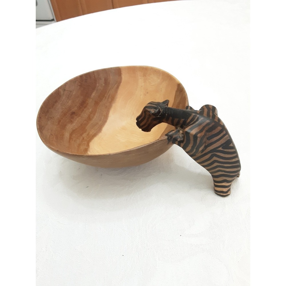 African Kenya Wooden Bowl Zebra Safari Hand Made Salsa Dip Decorative Trinket